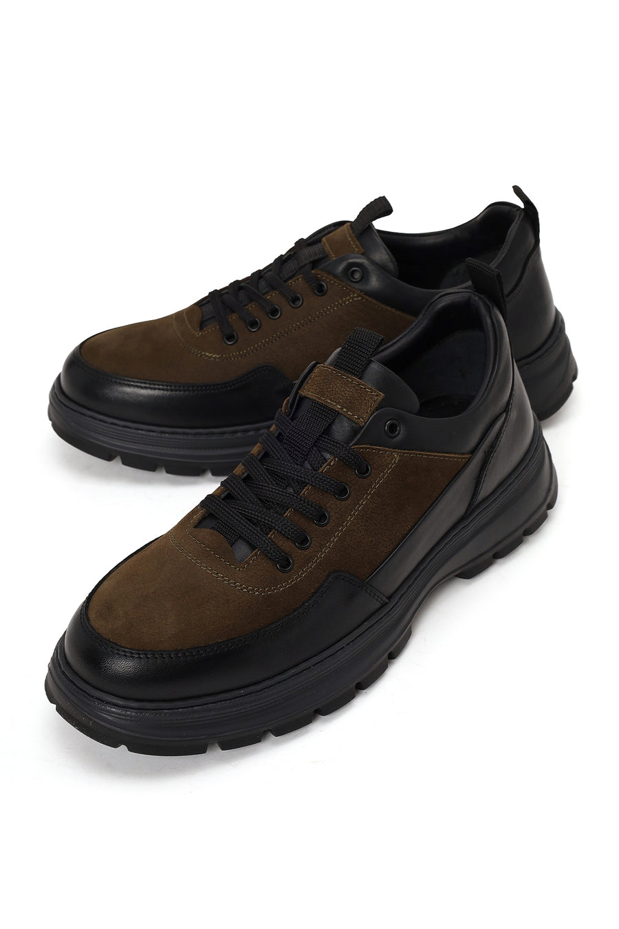 Male Khaki Lace-up Thick-soled Leather Casual Shoes