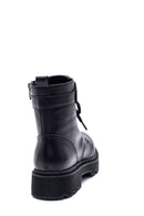 Women's Black Leather Zippered Boots | Derimod