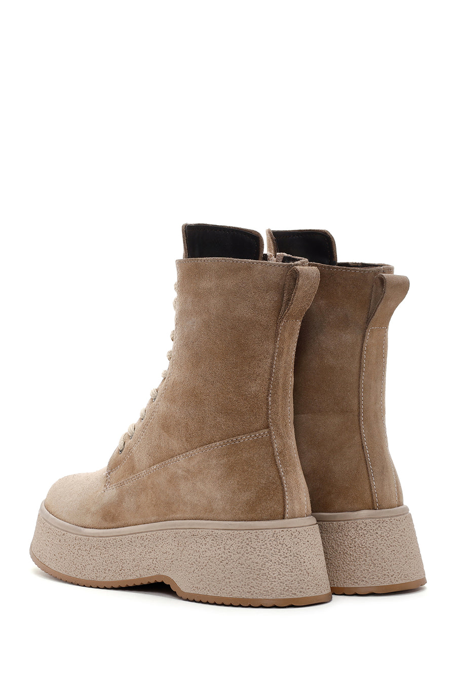 Women's Beige Thick Soled Boots Suede Leather Boots