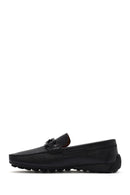 Men's Black Buckled Leather Loafer | Derimod