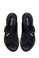 Woman Black Leather Sandal | Derimod