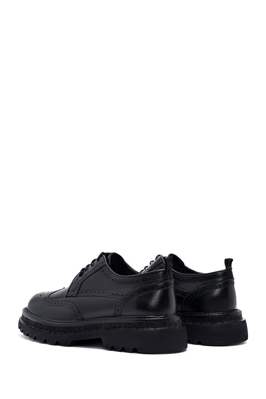Male Black Lace-Up Thick-Soled Leather Casual Shoes