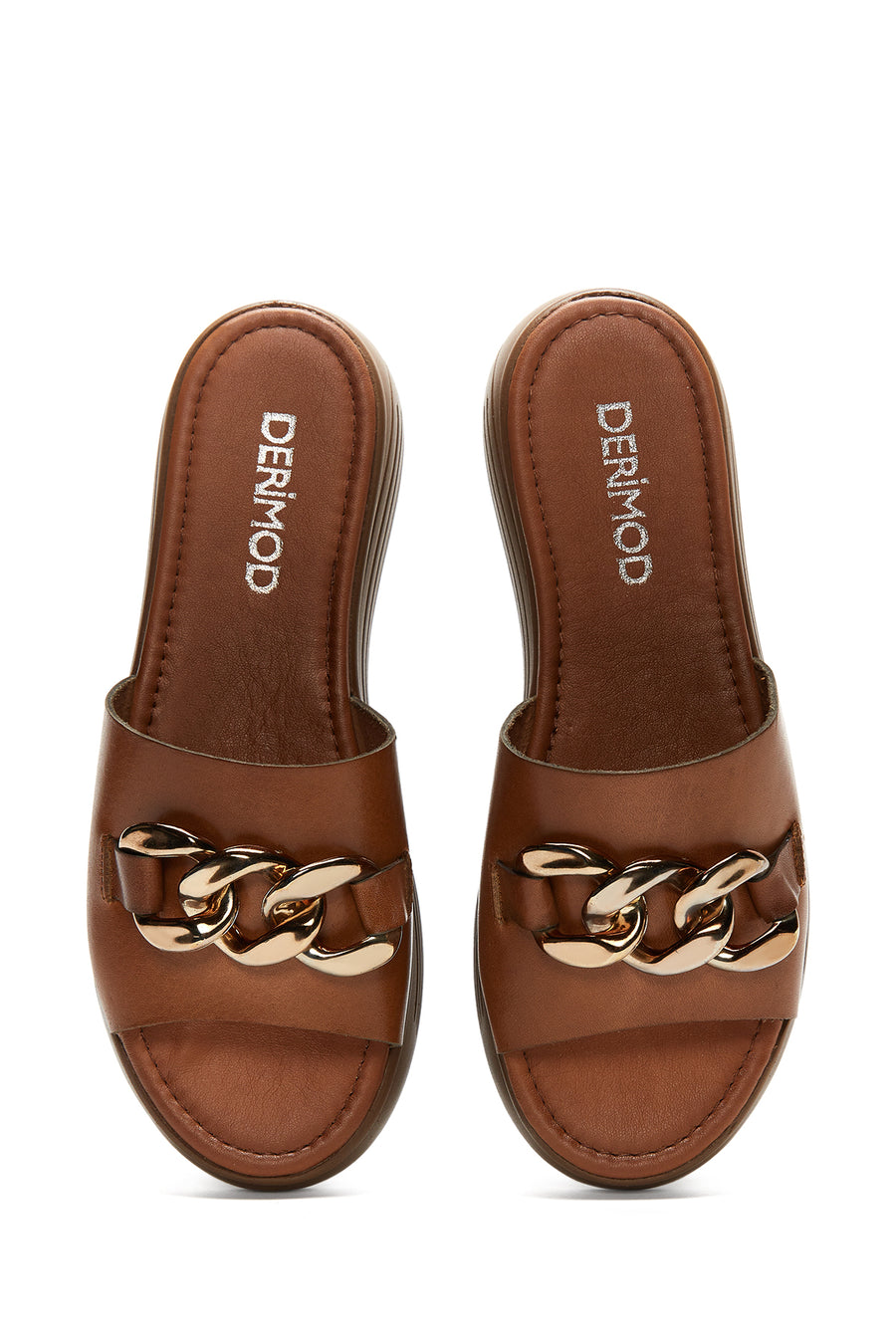 Women's Tan Thick Soled Leather Slippers