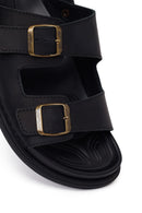 Male Black Double-Buckle Nubuck Leather Sandal | Derimod