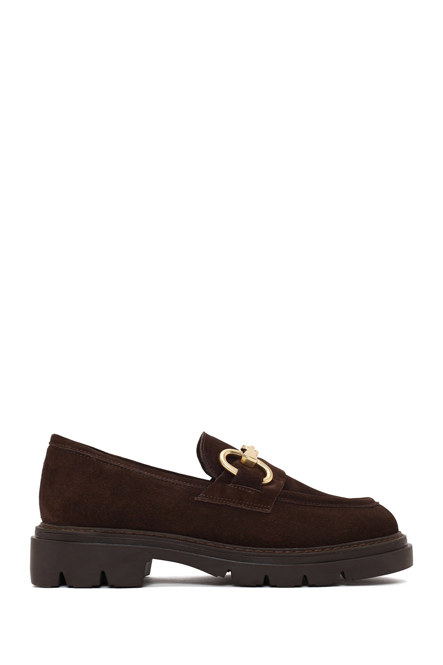 Woman Brown Buckled Suede Masculine Loafer AF210000DS | Derimod