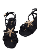 Woman Black Embellished Toe-Post Sandal | Derimod