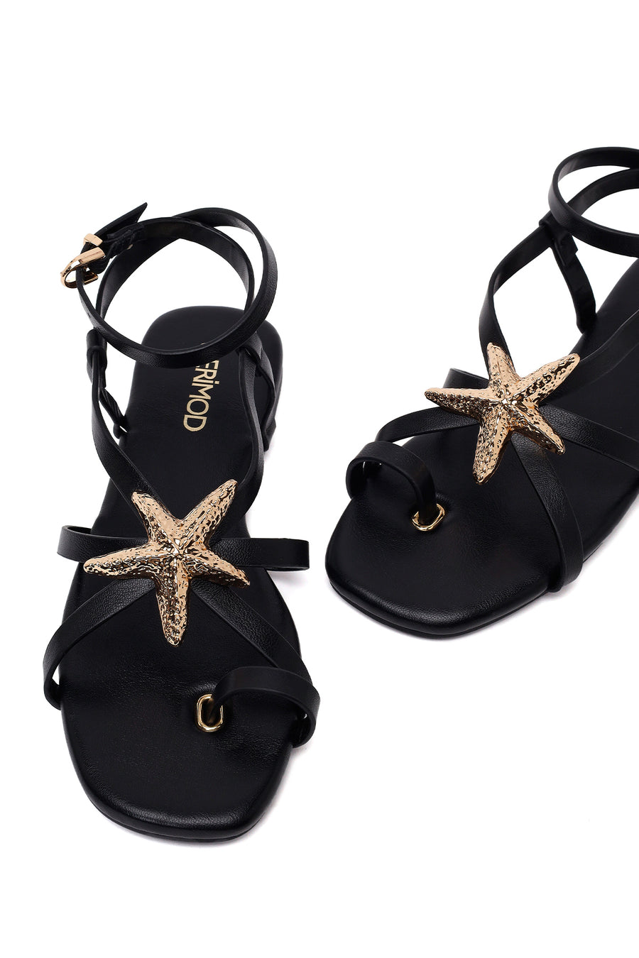 Woman Black Embellished Toe-Post Sandal