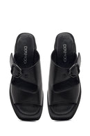 Women's Black Buckle Platform Leather Slippers | Derimod