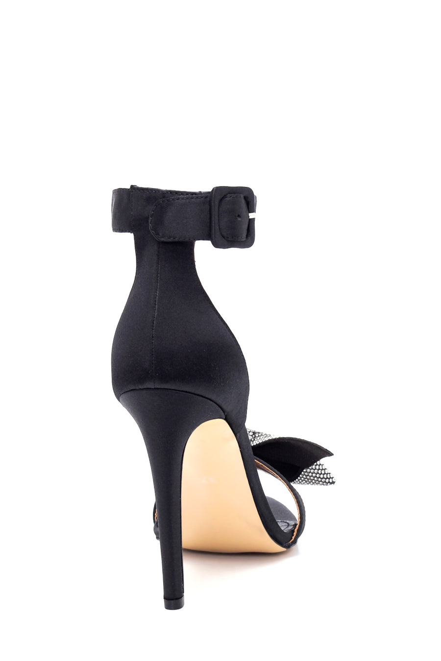 Women's Black Satin Thin Heeled Sandals