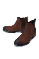 Men's Brown Nubuck Leather Chelsea Flat Boots | Derimod