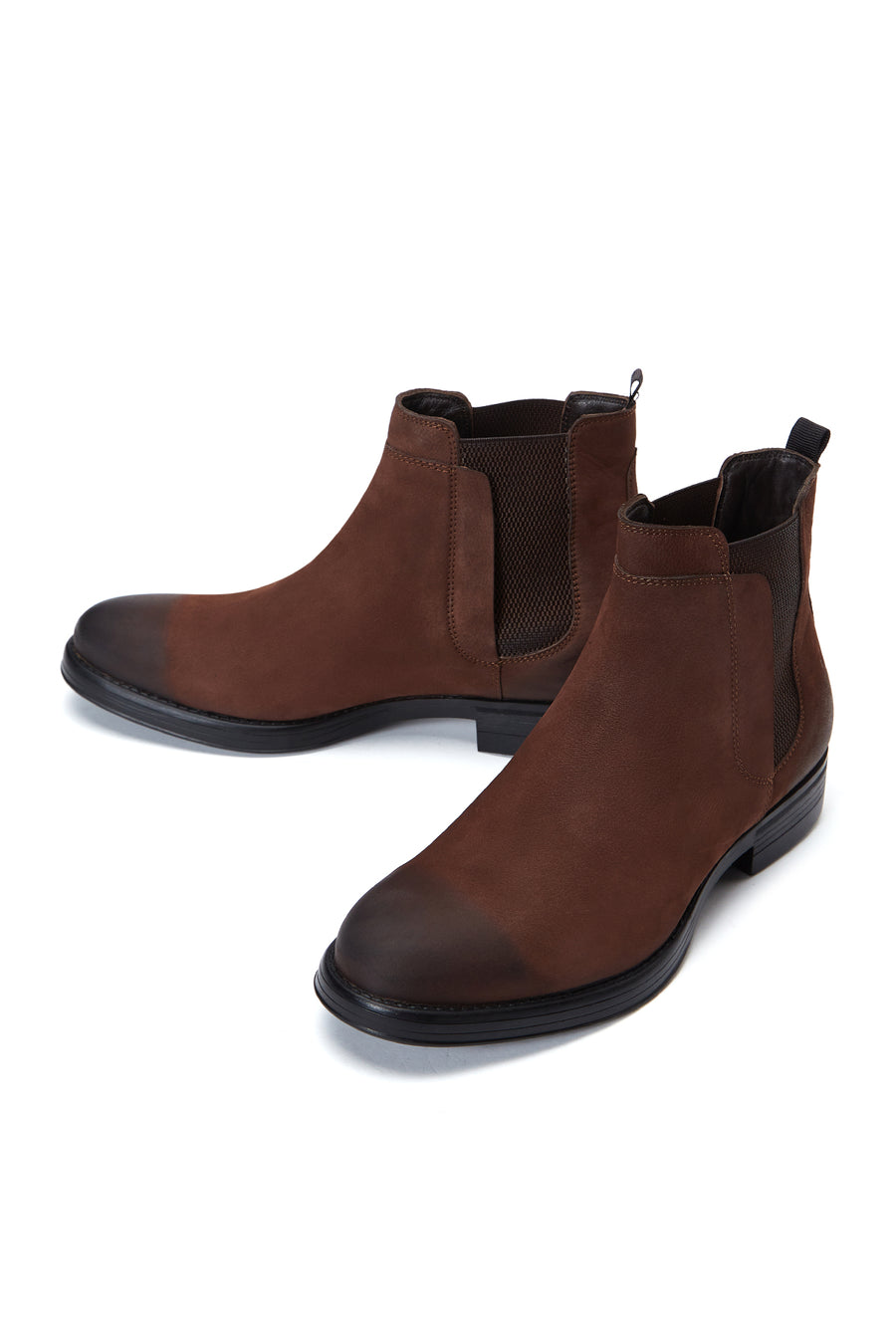 Men's Brown Nubuck Leather Chelsea Flat Boots