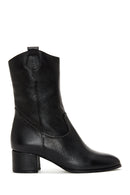 Women's Black Zippered Thick Heel Leather Casual Boots | Derimod
