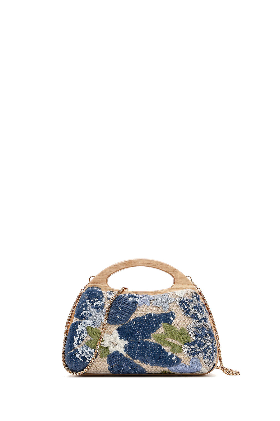 Women's Blue Long Strap Sequin Patterned Mini Box Clutch Bag