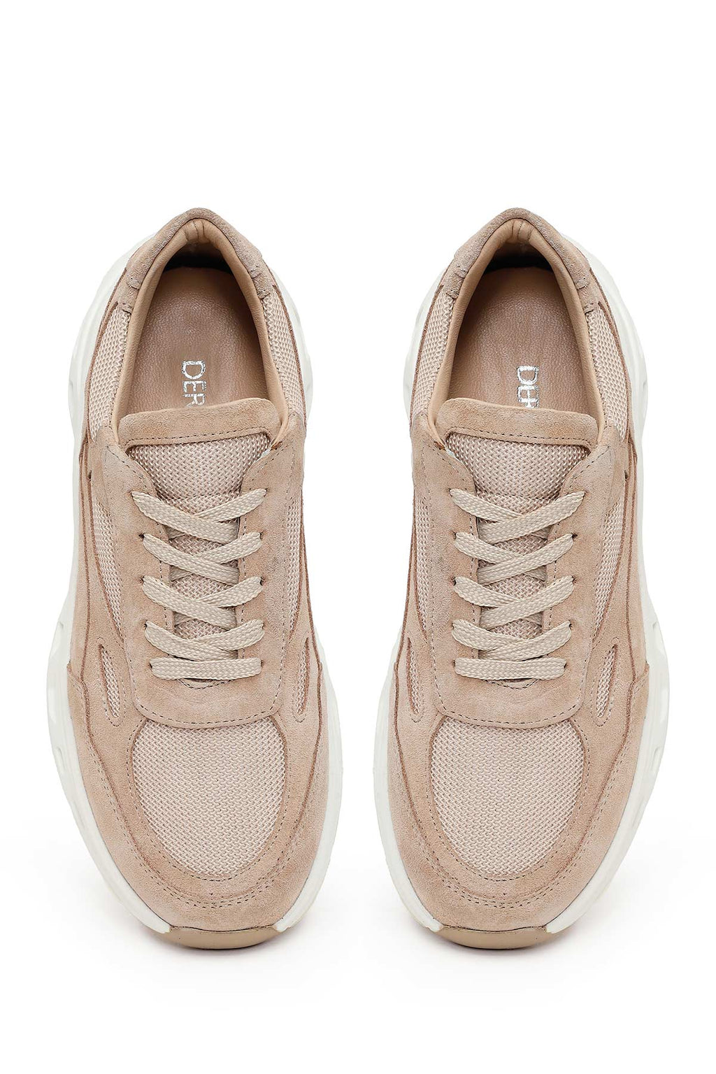 Kadın Bej Bağcıklı Kalın Tabanlı Süet Deri Sneaker
