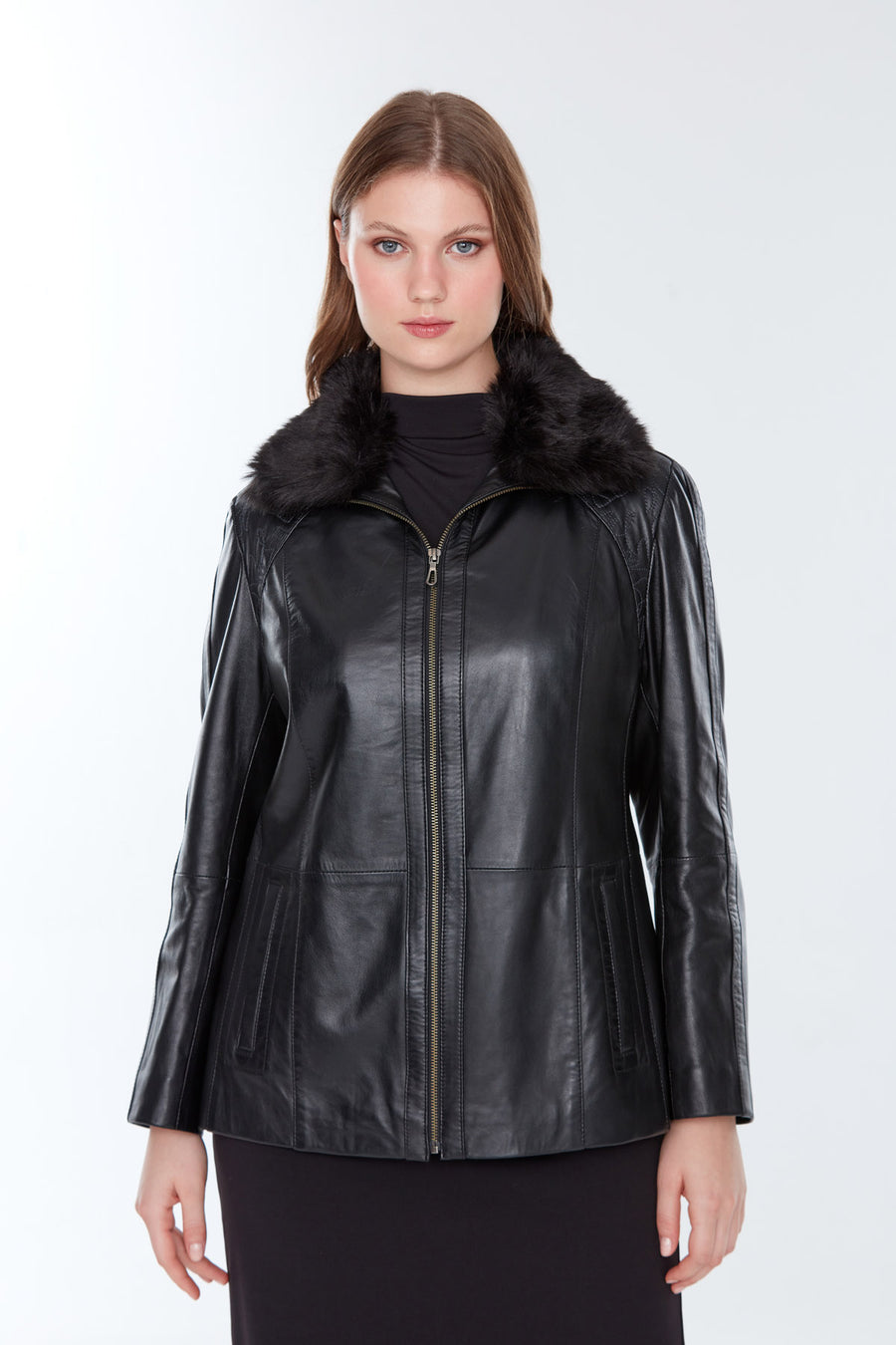 Samantha Women's Black Fur Leather Jacket