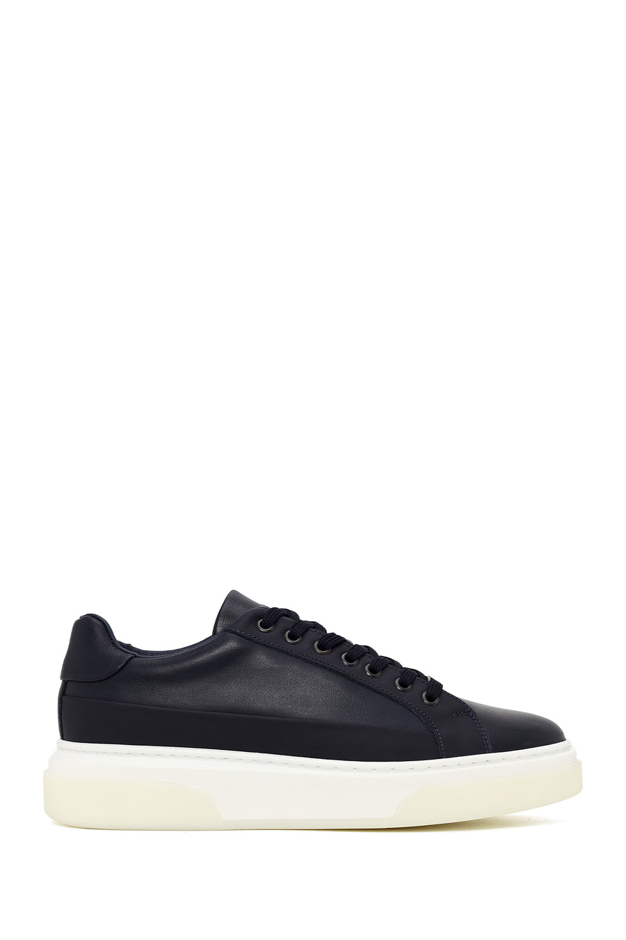 Erkek Lacivert Bağcıklı Kalın Tabanlı Deri Sneaker WM740005DV | Derimod