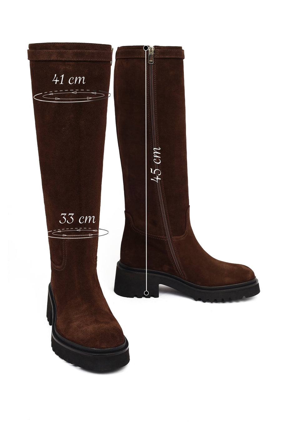 Women's Brown Zip-Up Chunky Sole Suede Leather Boots