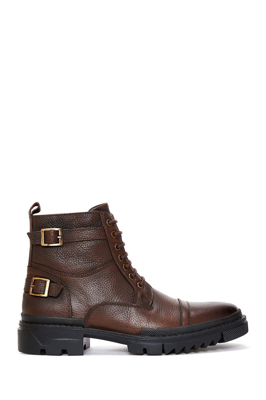 Men's Brown Lace-Up Leather Casual Combat Boots