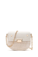 Woman Cream Long-Strap Braided Mini Crossbody Bag | Derimod