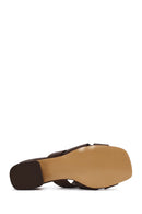 Woman Brown Short Thick-Heeled Leather Slipper | Derimod