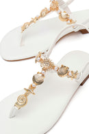 Woman White Ankle-Buckle Toe-Post Rhinestone Sandal | Derimod
