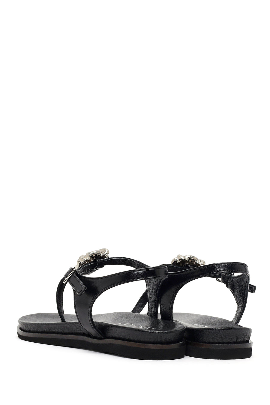 Women's Black Buckle Thong Leather Sandals