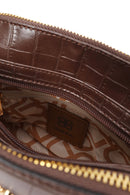Woman Brown Long-Strap Crocodile Pattern Crossbody Bag | Derimod