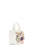 Women's White Long Chain Strap Stone Box Mini Crossbody Bag | Derimod
