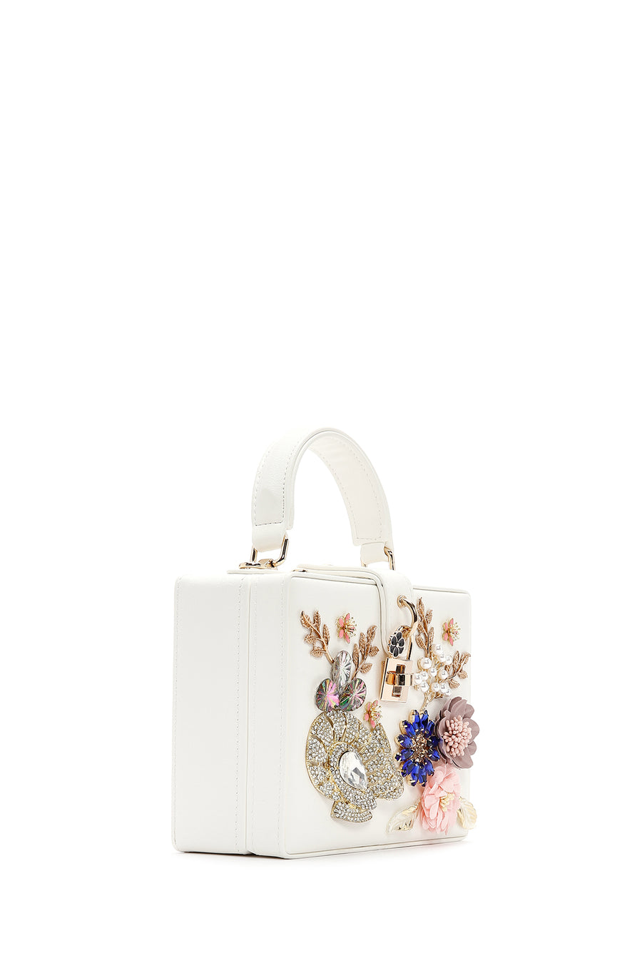 Women's White Long Chain Strap Stone Box Mini Crossbody Bag