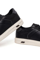 Erkek Siyah Bağcıklı Deri Sneaker | Derimod