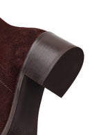 Woman Brown Thick Short-Heeled Zip Closure Suede Leather Boots | Derimod
