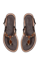 Woman Brown Embellished Toe-Post Sandal | Derimod