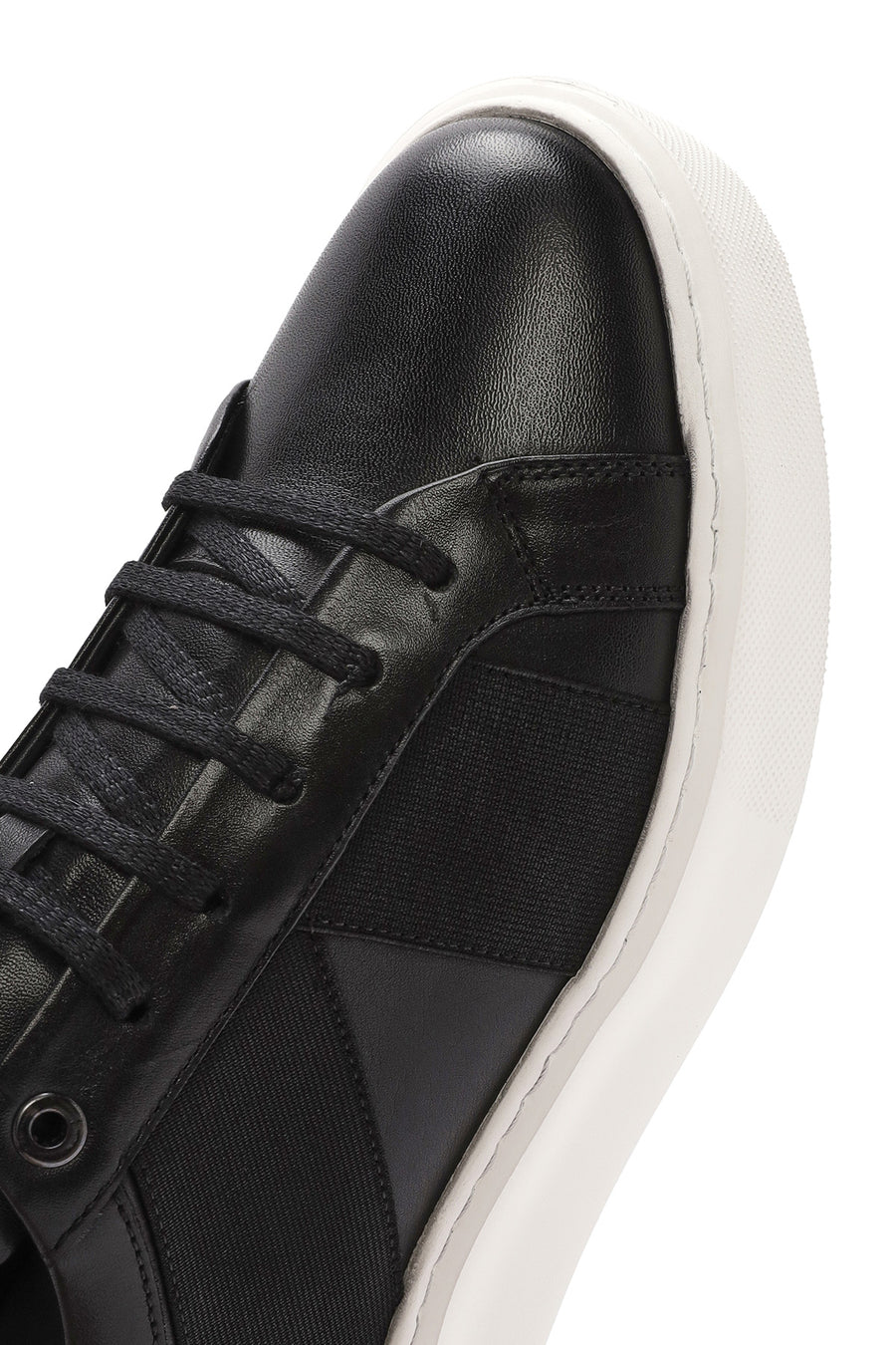 Men's Black Lace-up Thick-Sole Leather Sneaker