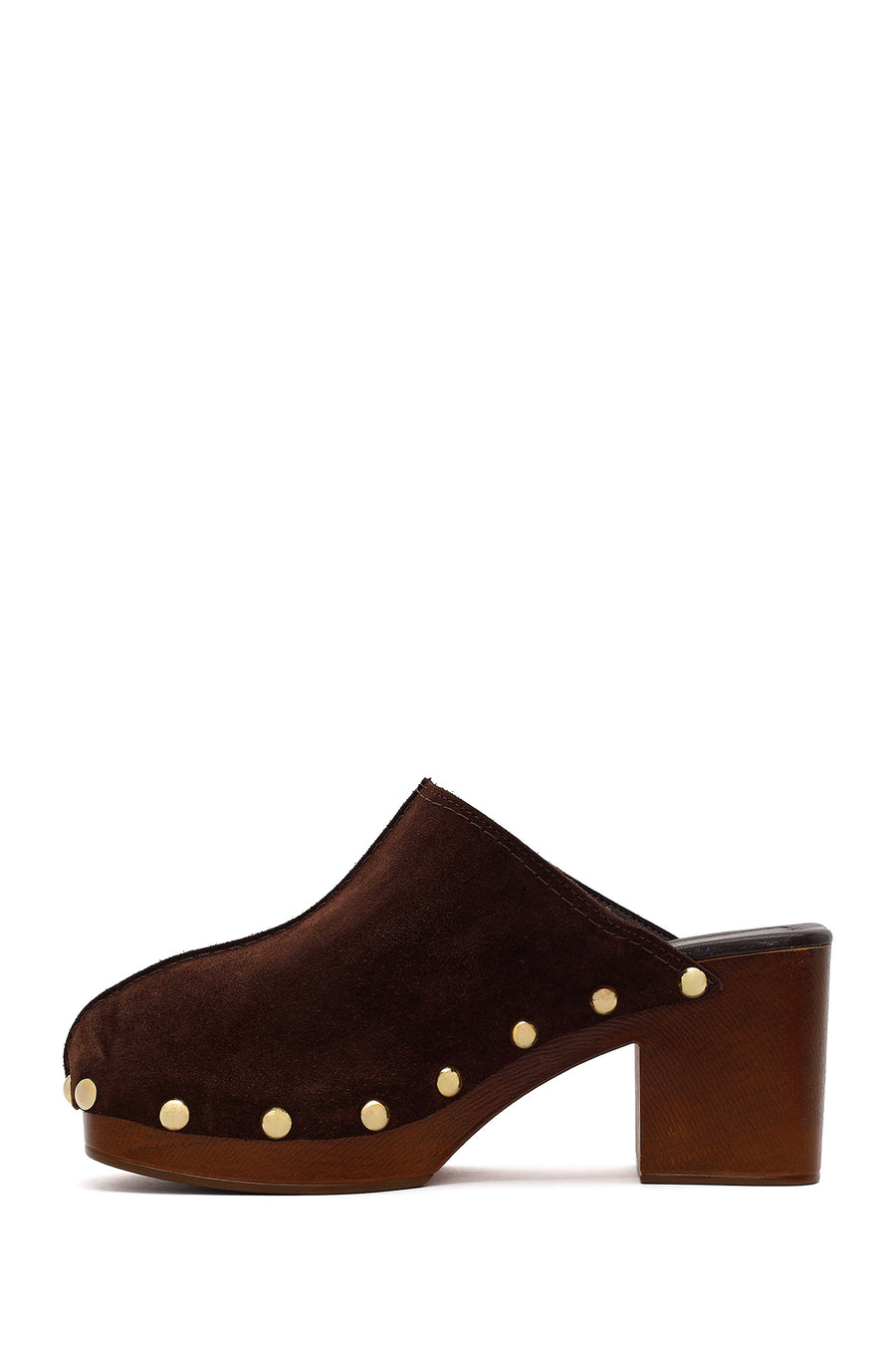 Women's Brown Platform Chunky Heel Suede Leather Slippers