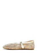 Women's Gold Mesh Stone-Studded Ballet Flats | Derimod