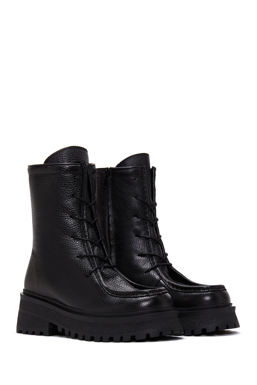 Women's Black Leather Zippered Flat Boots