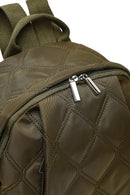 Women's Khaki Quilted Backpack with Accessories | Derimod