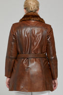 New Alexandra Camel Women's Shearling Leather Coat | Derimod