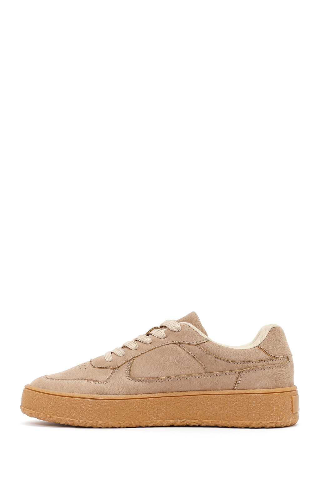 Kadın Bej Bağcıklı Süet Sneaker