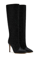 Women's Black Leather Thin Heeled Stone Boots | Derimod