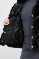 Melrose Women's Black Teddy Leather Jacket | Derimod