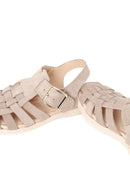Woman Beige Ankle-Buckle Suede Leather Sandals | Derimod