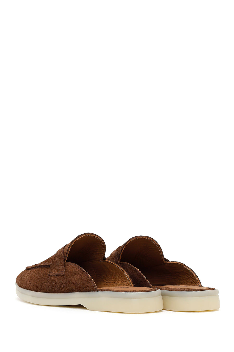 Women's Brown Buckled Suede Leather Slippers