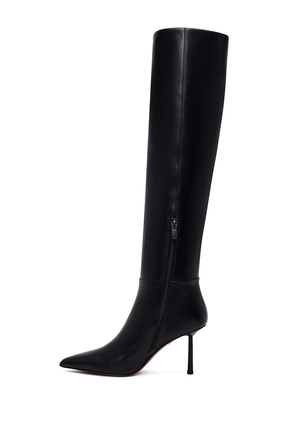 Woman Black Zip Closure Stiletto-Heel Leather Boots