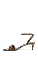 Women's Leopard Ankle Buckle Low Thin Heel Patent Leather Sandals | Derimod