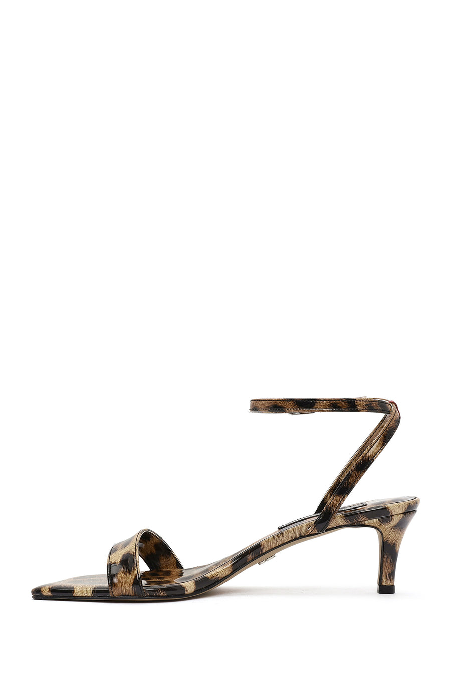 Women's Leopard Ankle Buckle Low Thin Heel Patent Leather Sandals