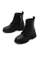 Women's Black Lace-Up Zipper Detailed Combat Boots | Derimod