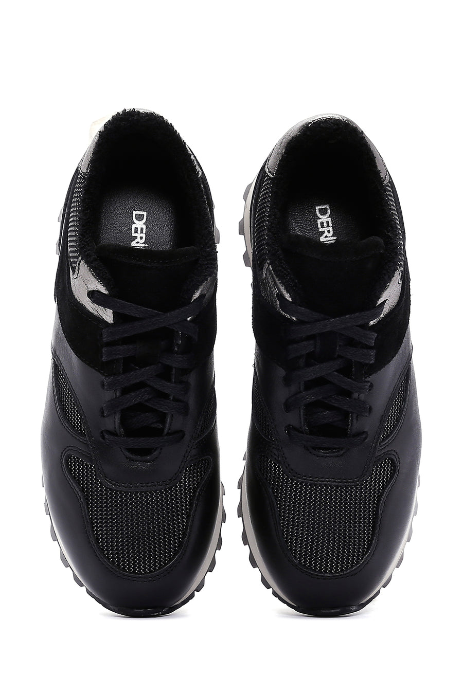 Women's Black Thick Soled Leather Sneaker