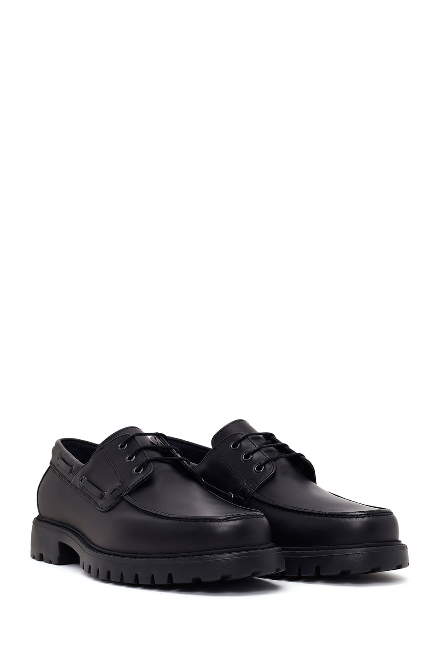 Male Black Lace-Up Thick-Soled Leather Casual Shoes