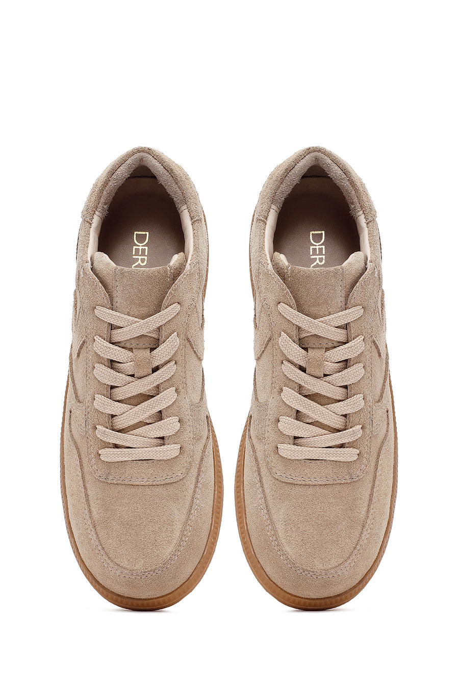 Woman Camel Laced Suede Leather Sneakers